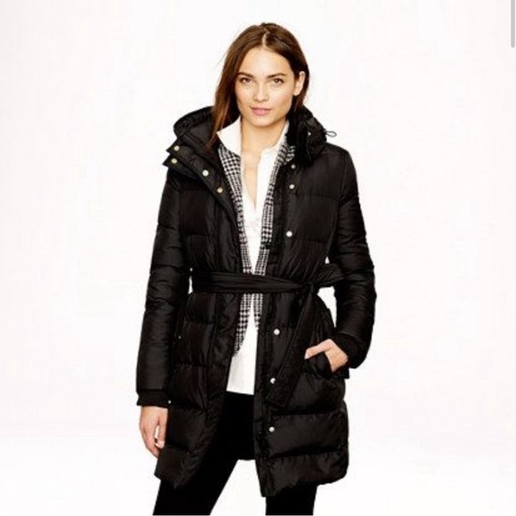 J. Crew Long Wintress Puffer Jacket Waist Tie Medium Petite - Picture 1 of 13